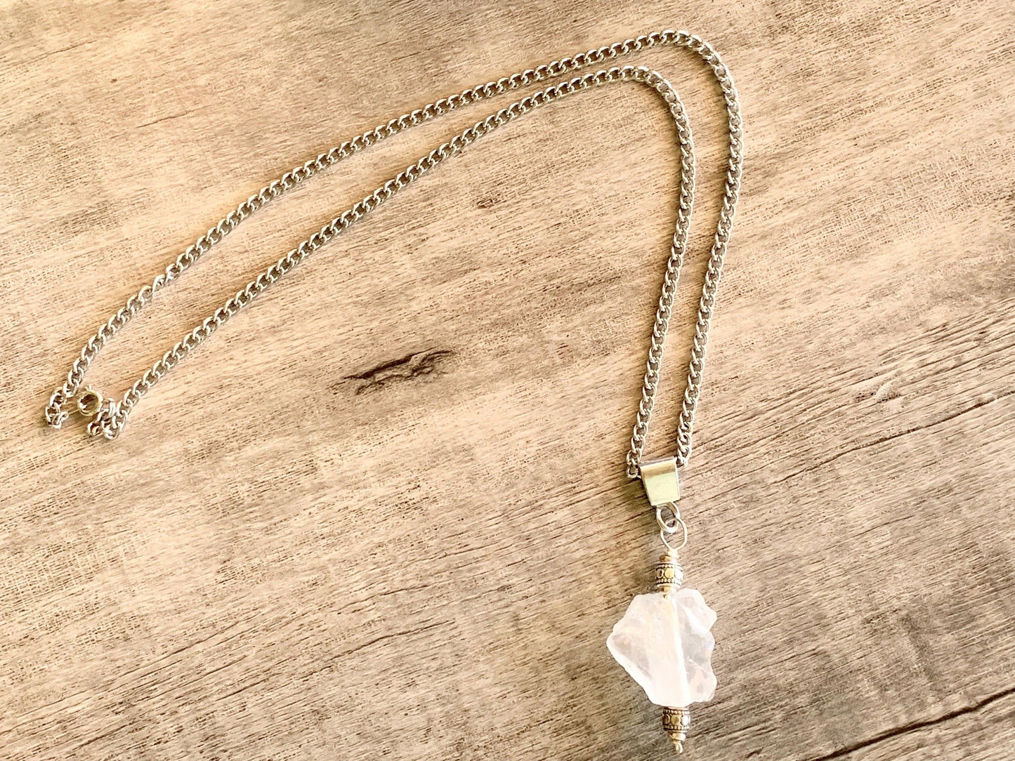 Michael Handmade Raw White Quartz Crystal Pendant Necklace - Born Mystics