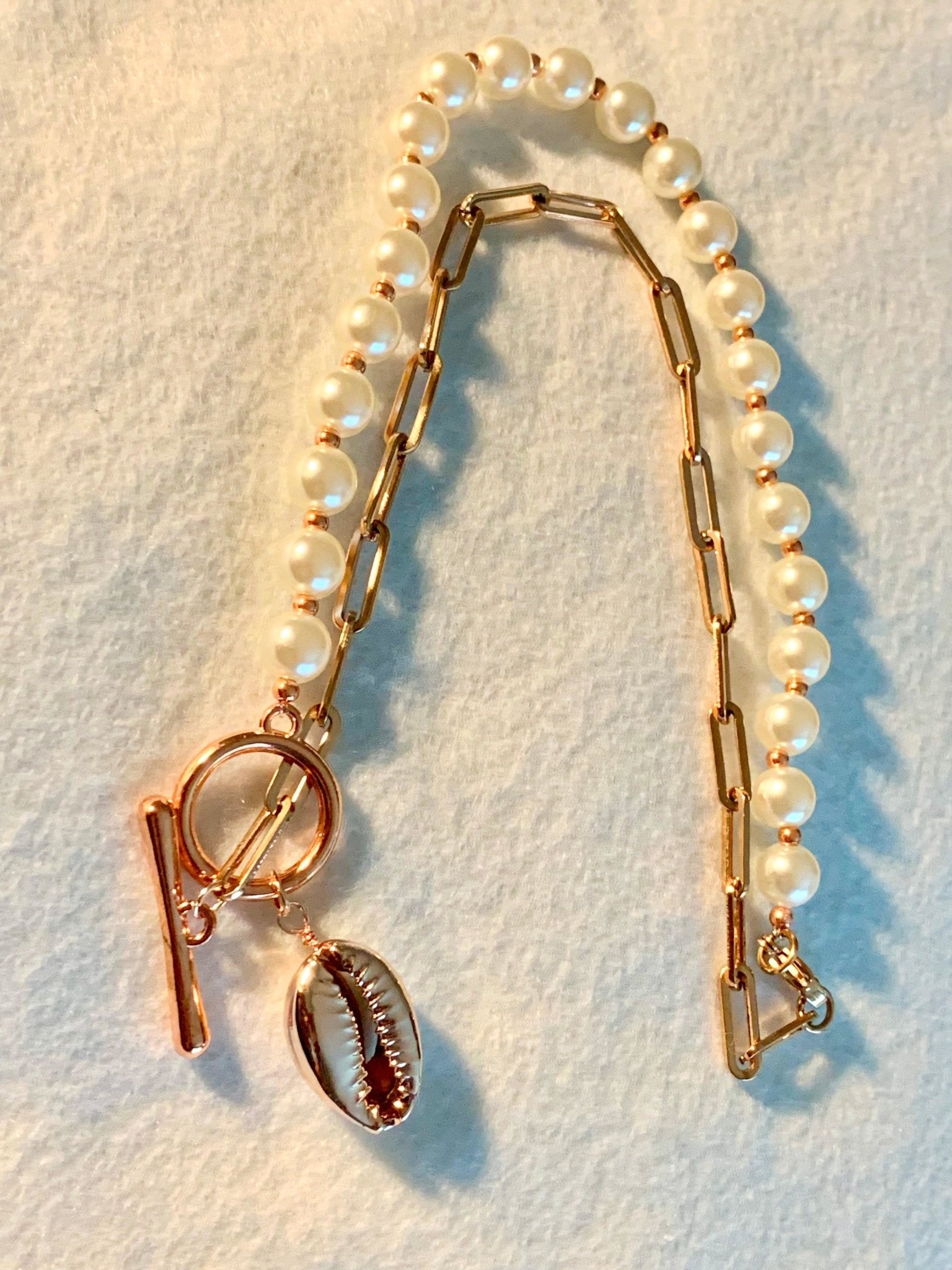 Mishu- Handmade Cultured Pearl and Rose Gold Paperclip Necklace/ Choker - Born Mystics