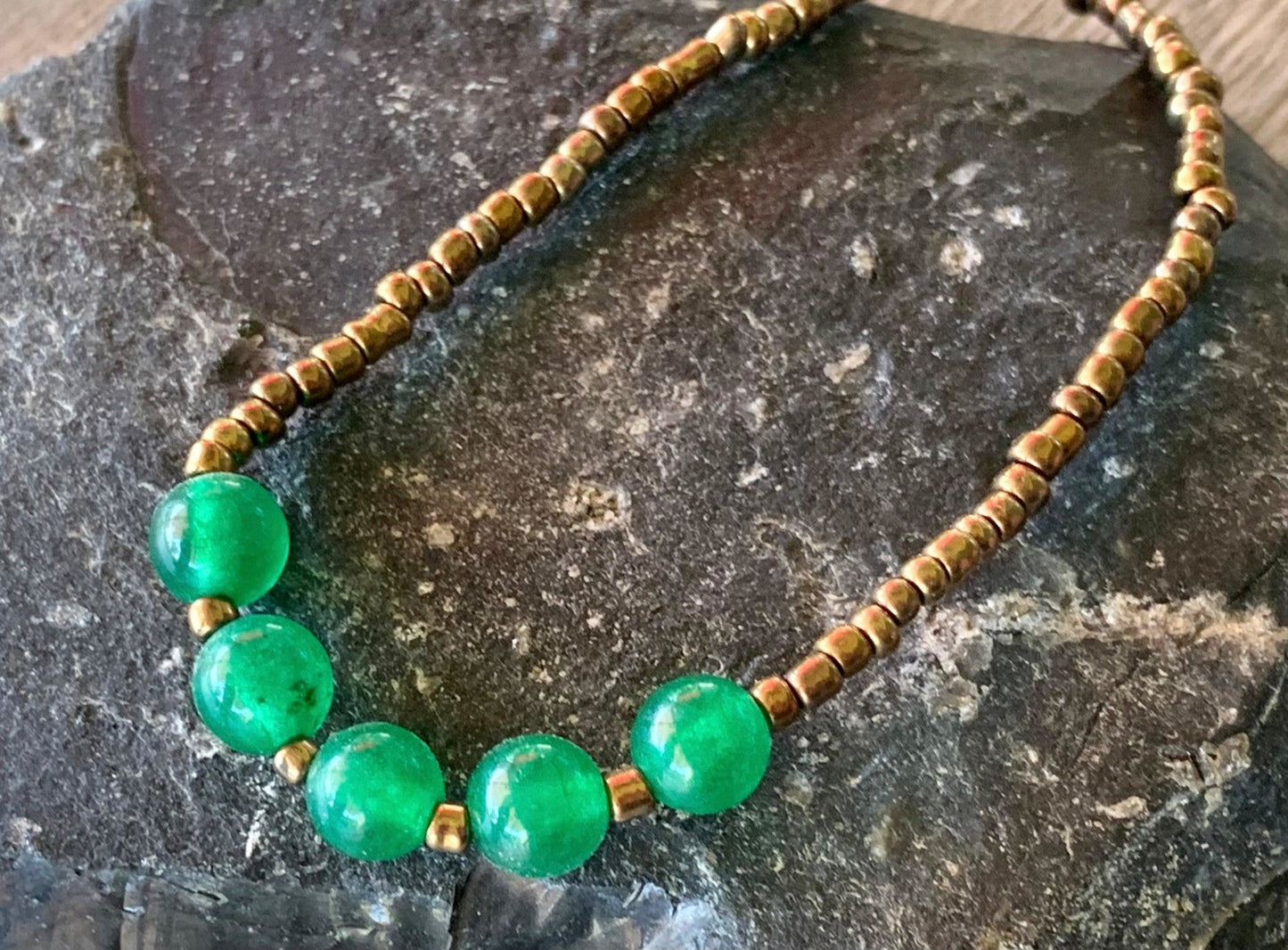 Porscha Handmade Emerald Green Jade (Heat Treated) Beaded 16.5 Necklace/ Choker - Born Mystics