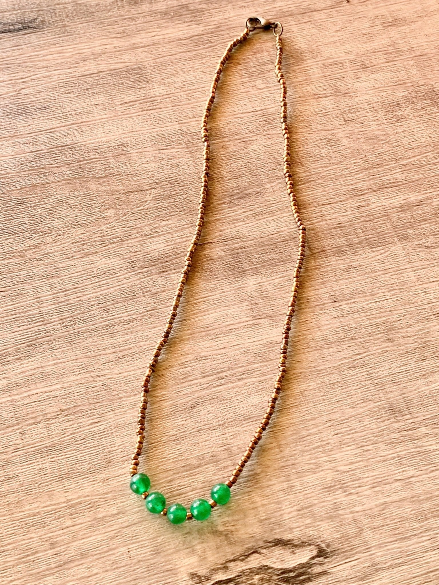 Porscha Handmade Emerald Green Jade (Heat Treated) Beaded 16.5 Necklace/ Choker - Born Mystics