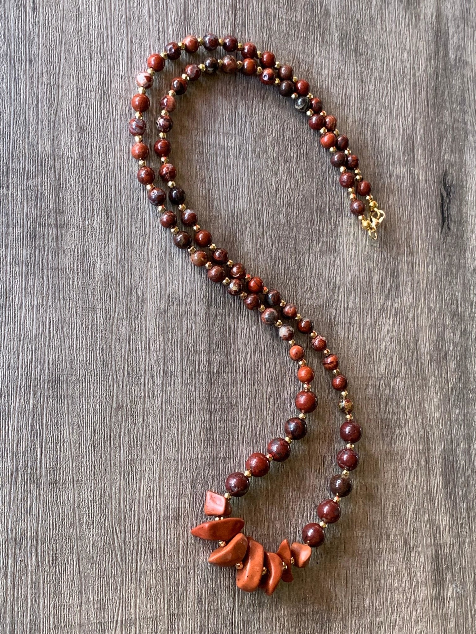 Rosanne Handmade Red Jasper and Gold Plated Hematite 29" Beaded Necklace - Born Mystics