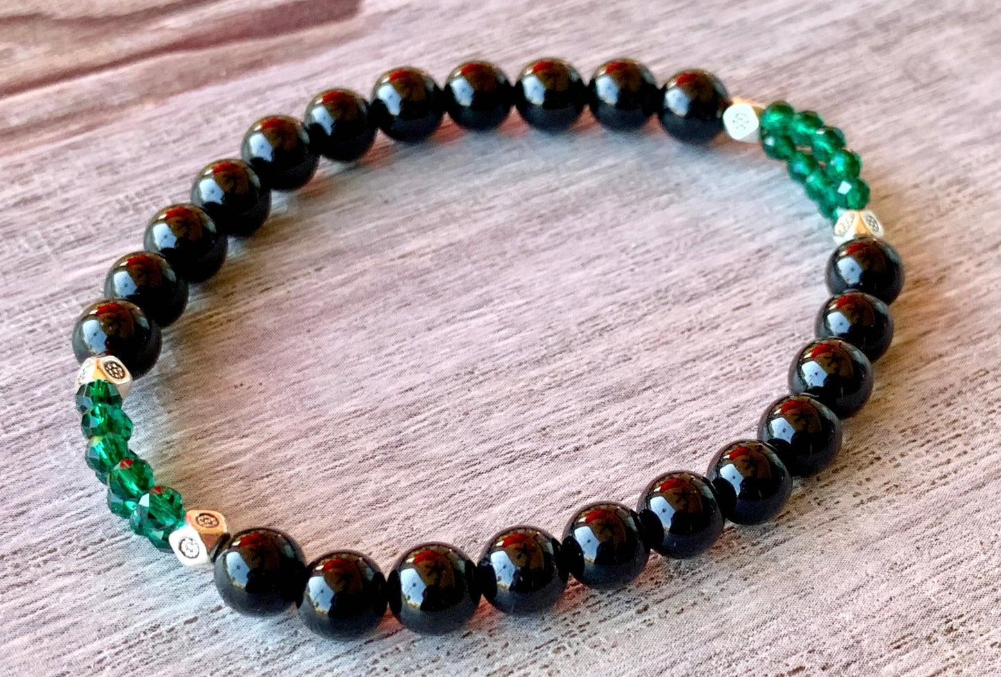 Rowan Handmade Emerald and Black Tourmaline Expandable Bracelet - Born Mystics