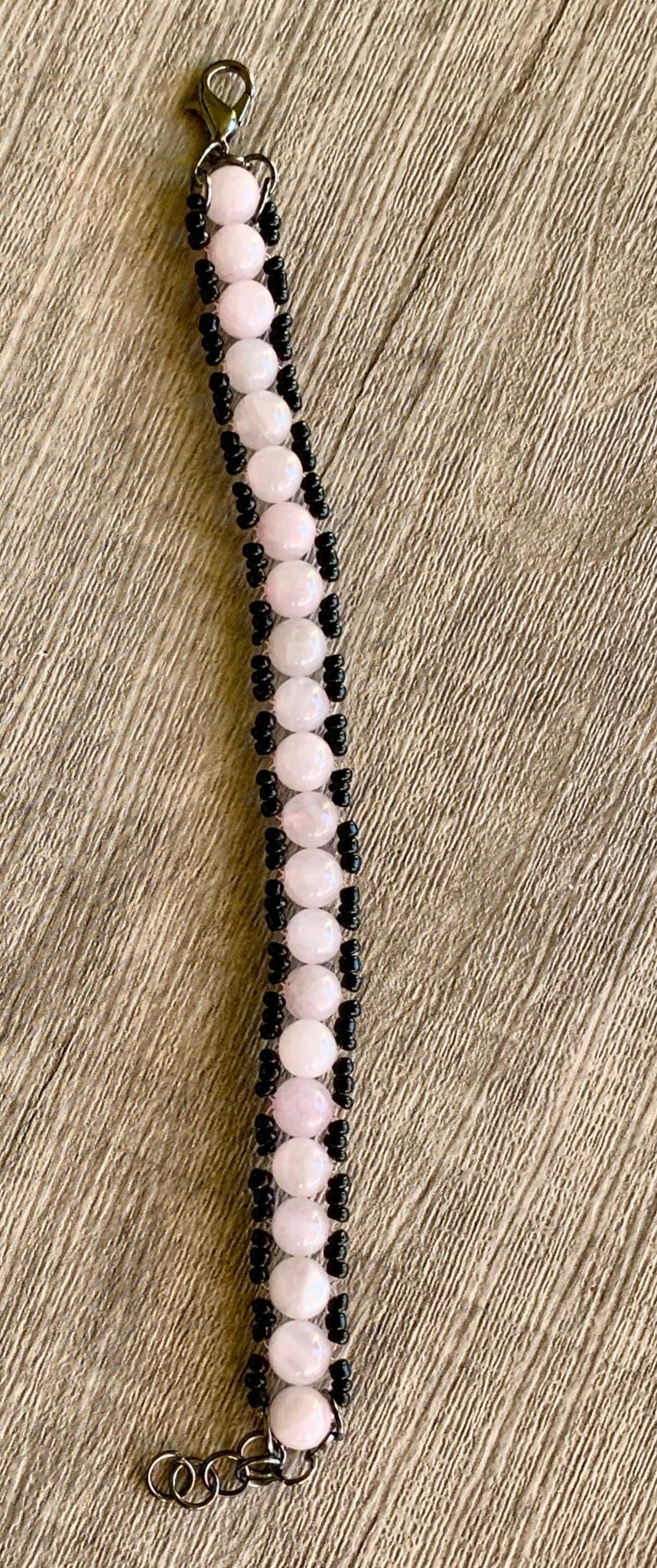 rose quartz seed beads Samantha Handmade Rose Quartz and Seed Bead Expandable Bracelet
