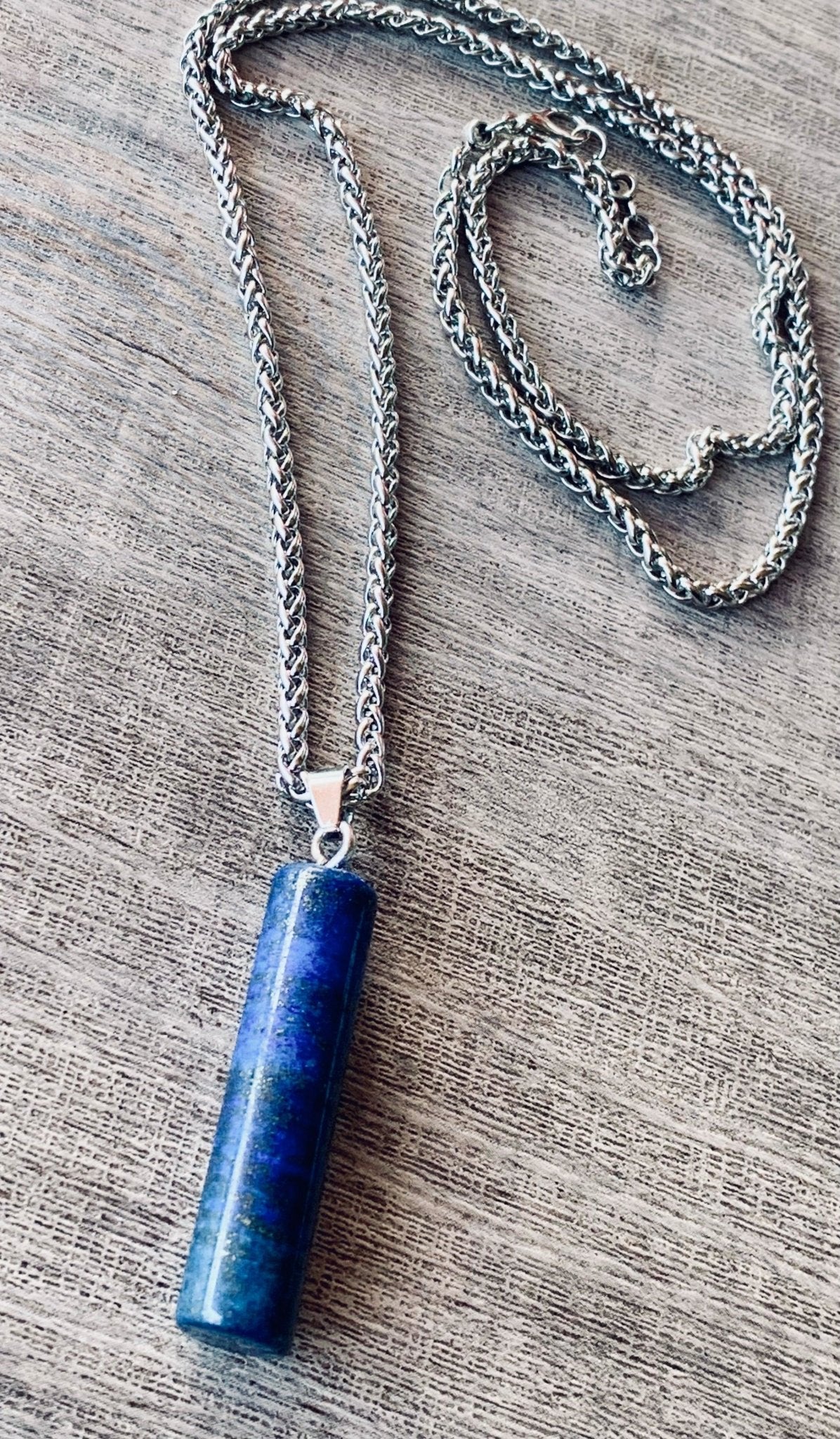 Sasha Handmade Lapis Lazuli Pendant Necklace On A 26" Antique Silver Plated Chain - Born Mystics