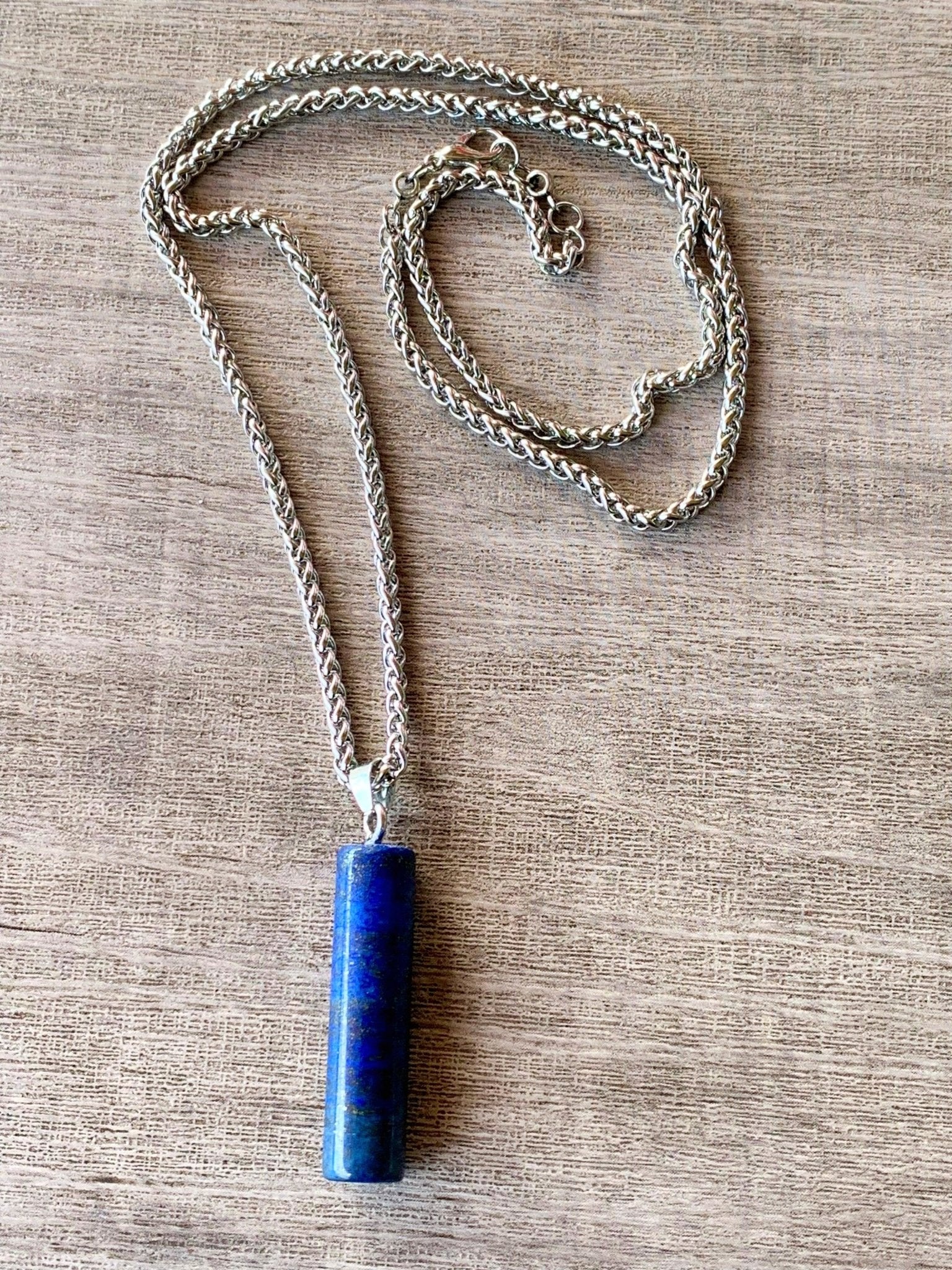 Sasha Handmade Lapis Lazuli Pendant Necklace On A 26" Antique Silver Plated Chain - Born Mystics