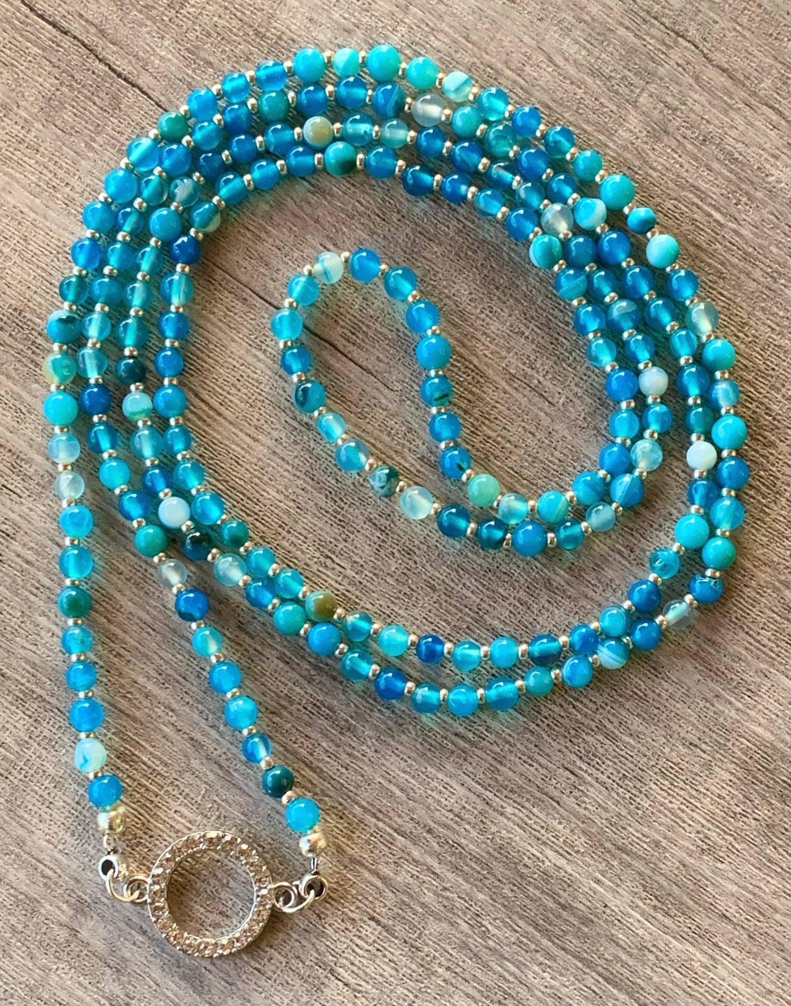 Serena Handmade Striped Blue Agate 42" Necklace - Born Mystics