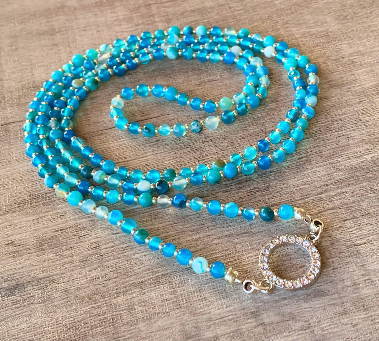 Serena Handmade Striped Blue Agate 42" Necklace - Born Mystics