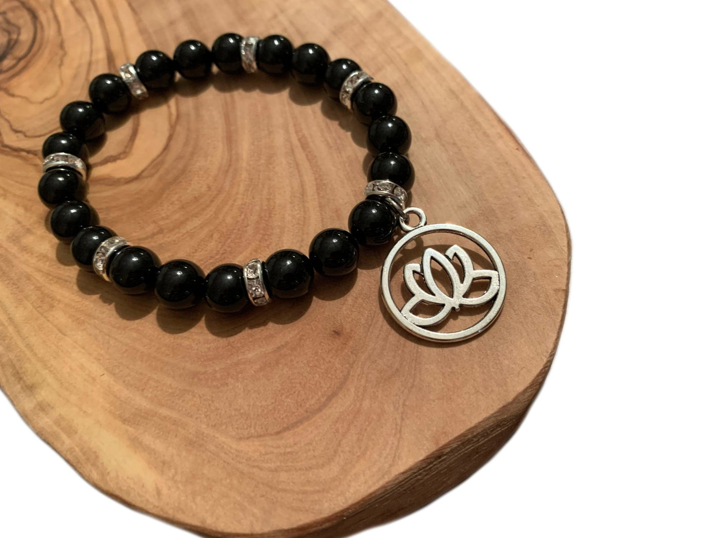 🔴Sold🔴 Alexander- Handmade Black Tourmaline Bracelet with Lotus Flower - Born Mystics