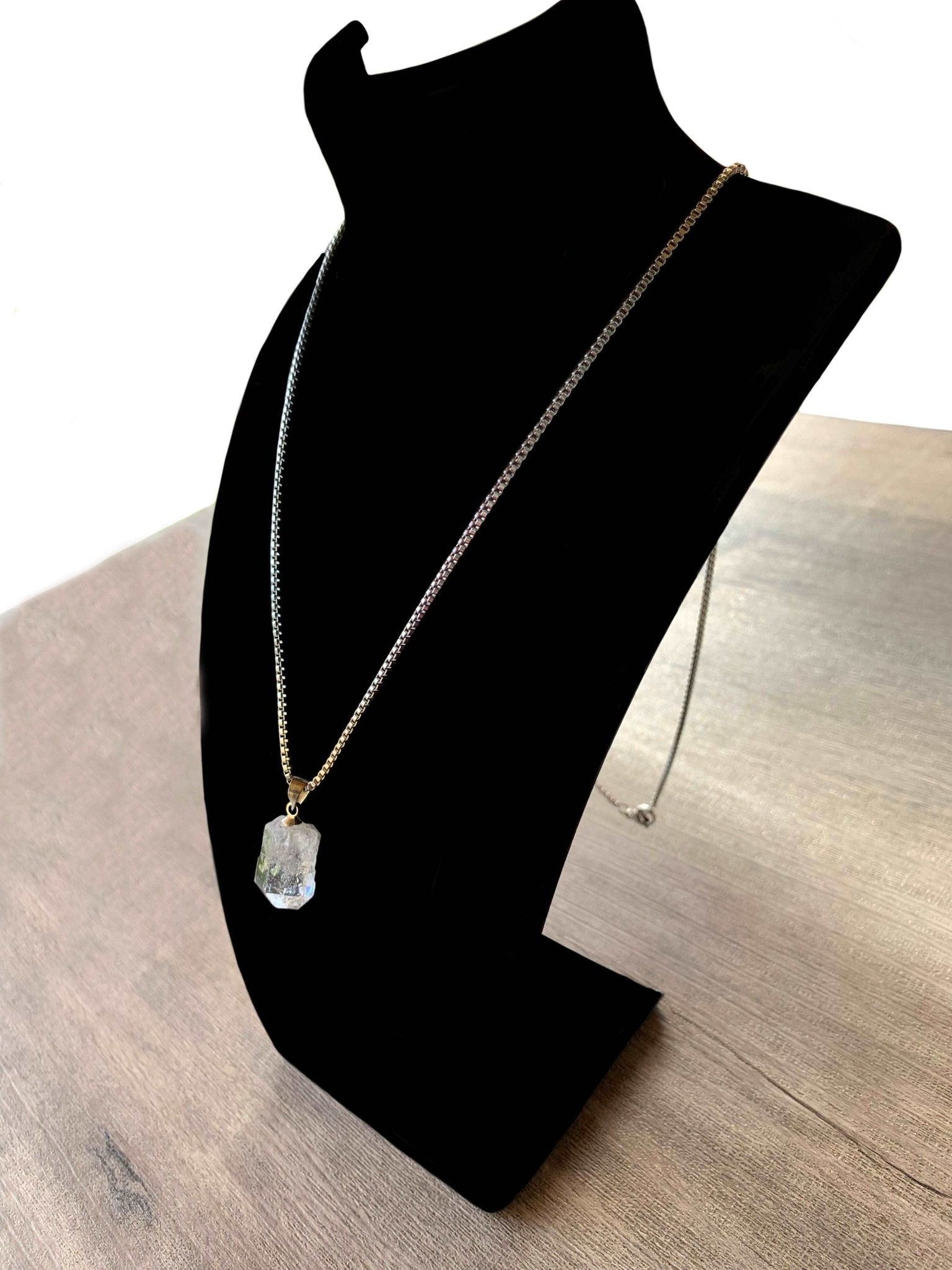 Angel Raw Herkimer Diamond On A Platinum Plated Ball Chain Necklace
