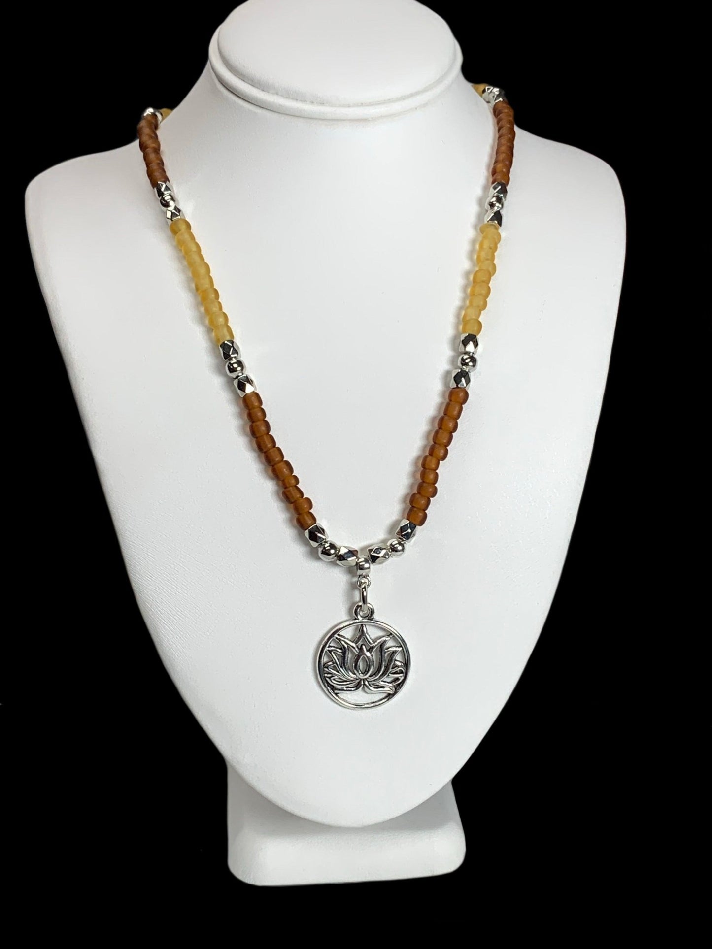 🔴SOLD🔴 Autumn Handmade Mermaid Glass Beaded Necklace with Lotus Flower Charm - Born Mystics
