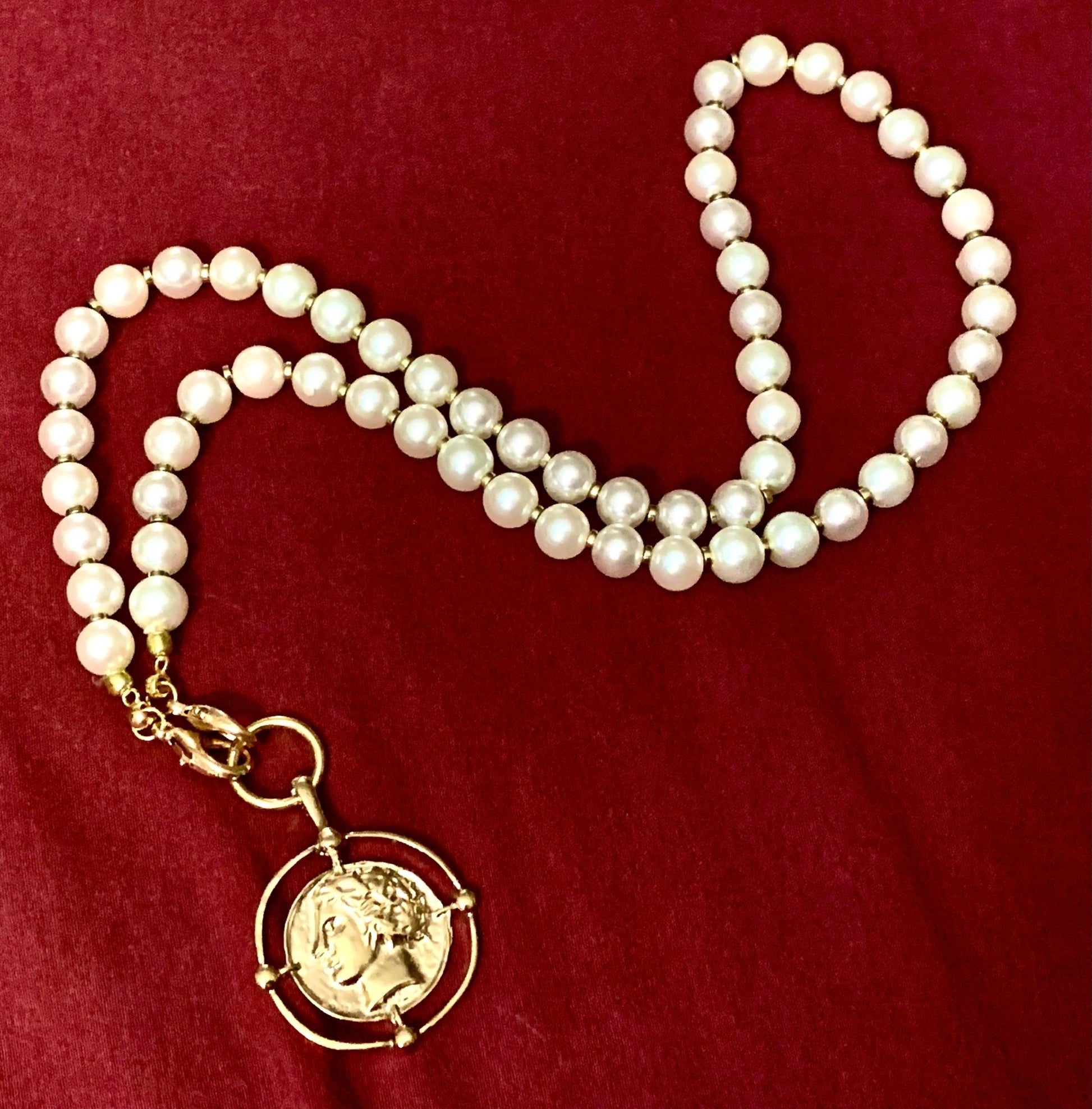 🔴SOLD🔴 Beth Handmade Faux Pearl and Gold Plated Hematite 23" Necklace/ Choker With Coin Pendant - Born Mystics