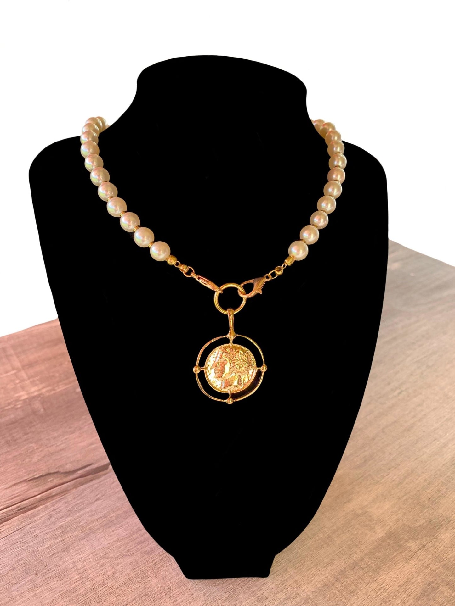 🔴SOLD🔴 Beth Handmade Faux Pearl and Gold Plated Hematite 23" Necklace/ Choker With Coin Pendant - Born Mystics