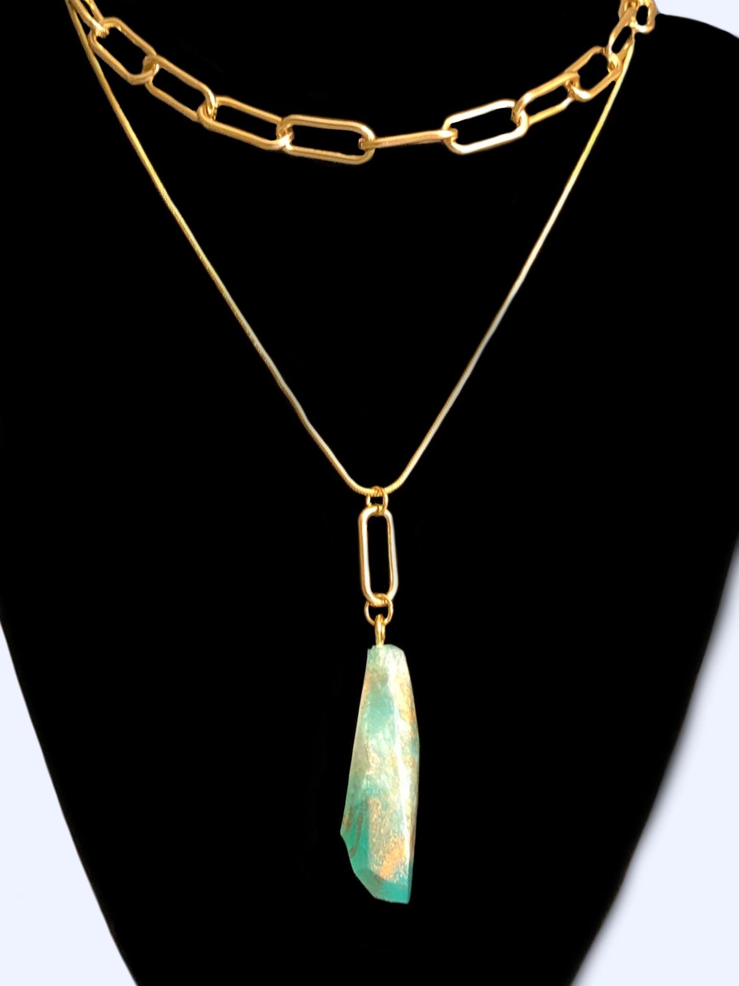 🔴SOLD🔴 Caribbean Sea Handmade Resin Crystal Pendant on Gold Plated Chain - Born Mystics