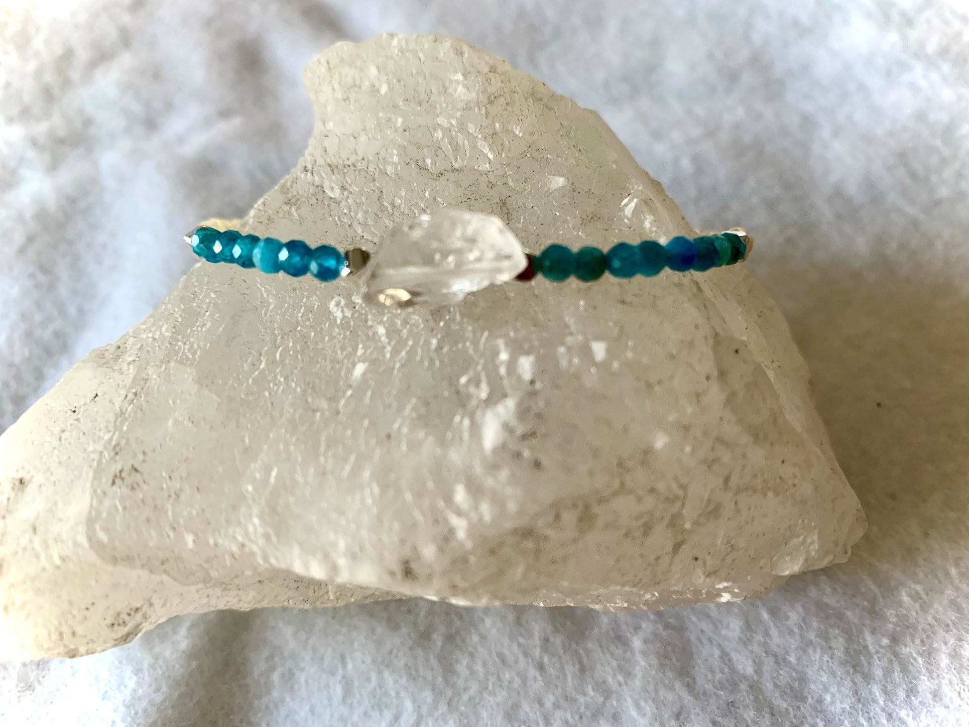 🔴Sold🔴 Carla- Handmade Apatite Bracelet with Clear Quartz - Born Mystics