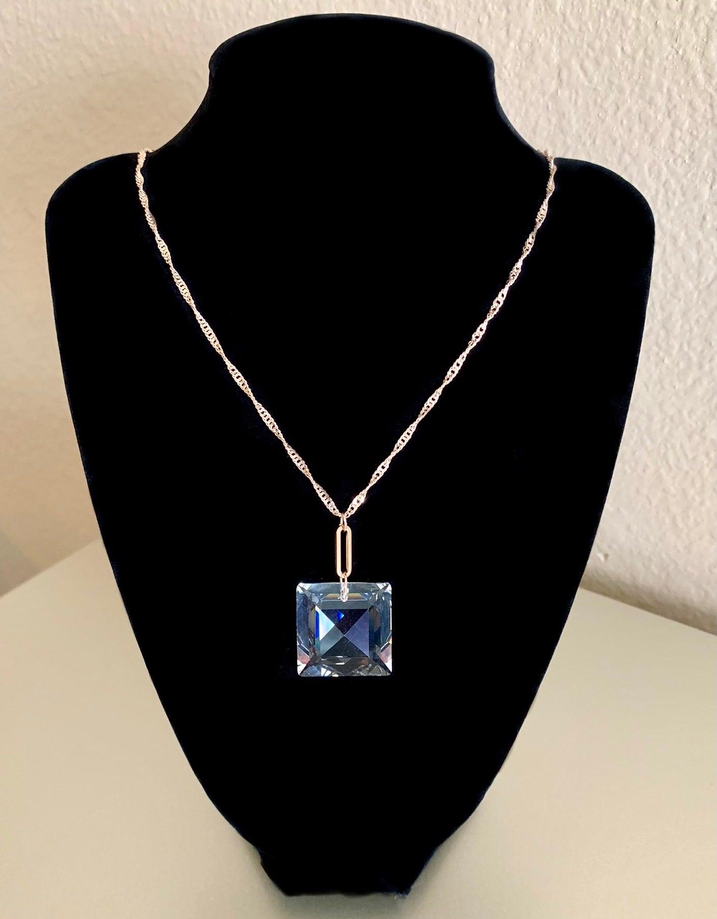 🔴Sold🔴 “Crystal Clear” Square cut Crystal on Rose Gold Necklace - Born Mystics