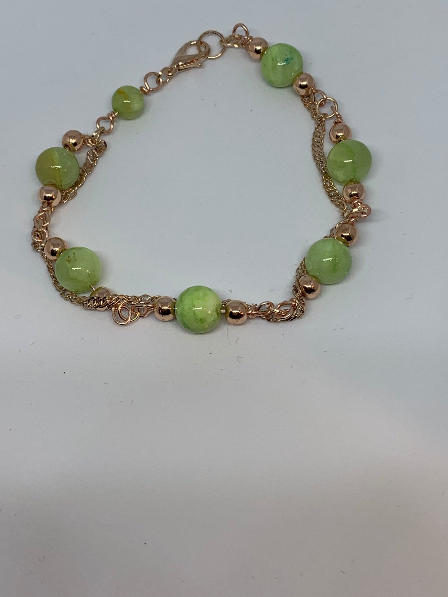 🔴Sold🔴 Green Apple Handmade Pale Green Jade and Rose Gold Bracelet - Born Mystics