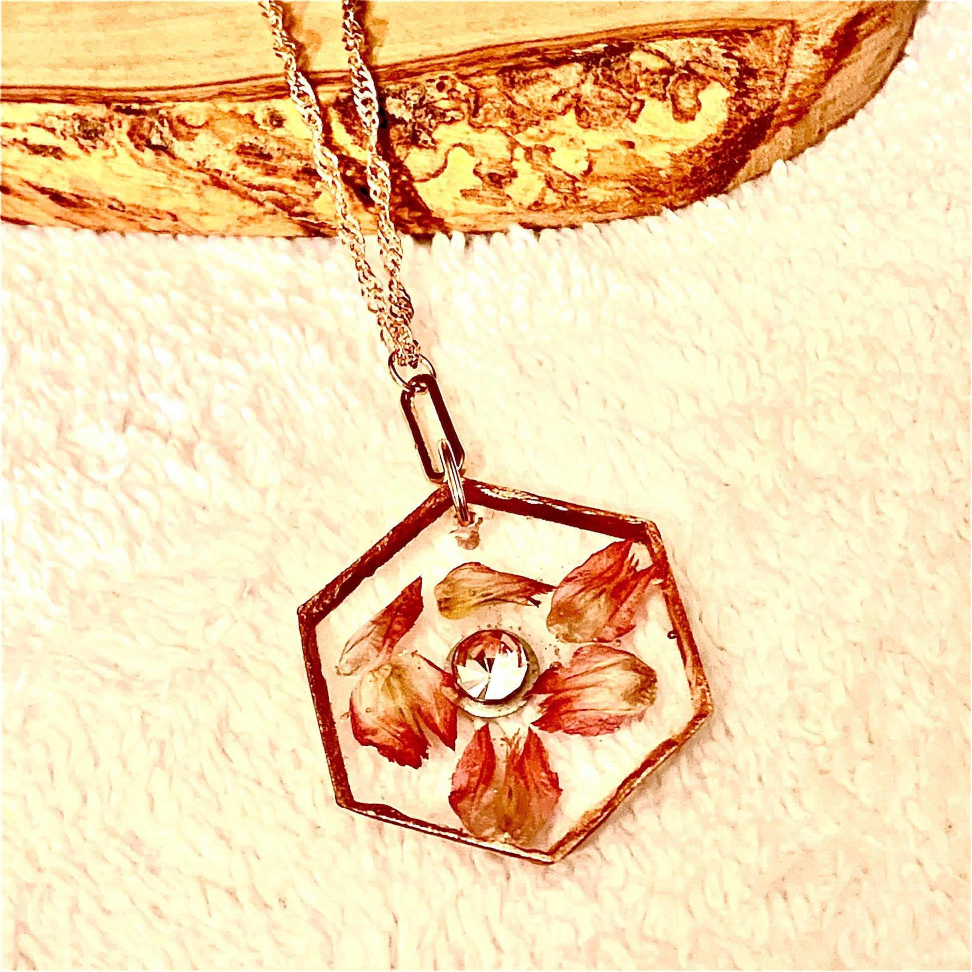 🔴Sold🔴 “Iced” Handmade Red Globe Amaranth Hexagonal Rose Gold Necklace - Born Mystics