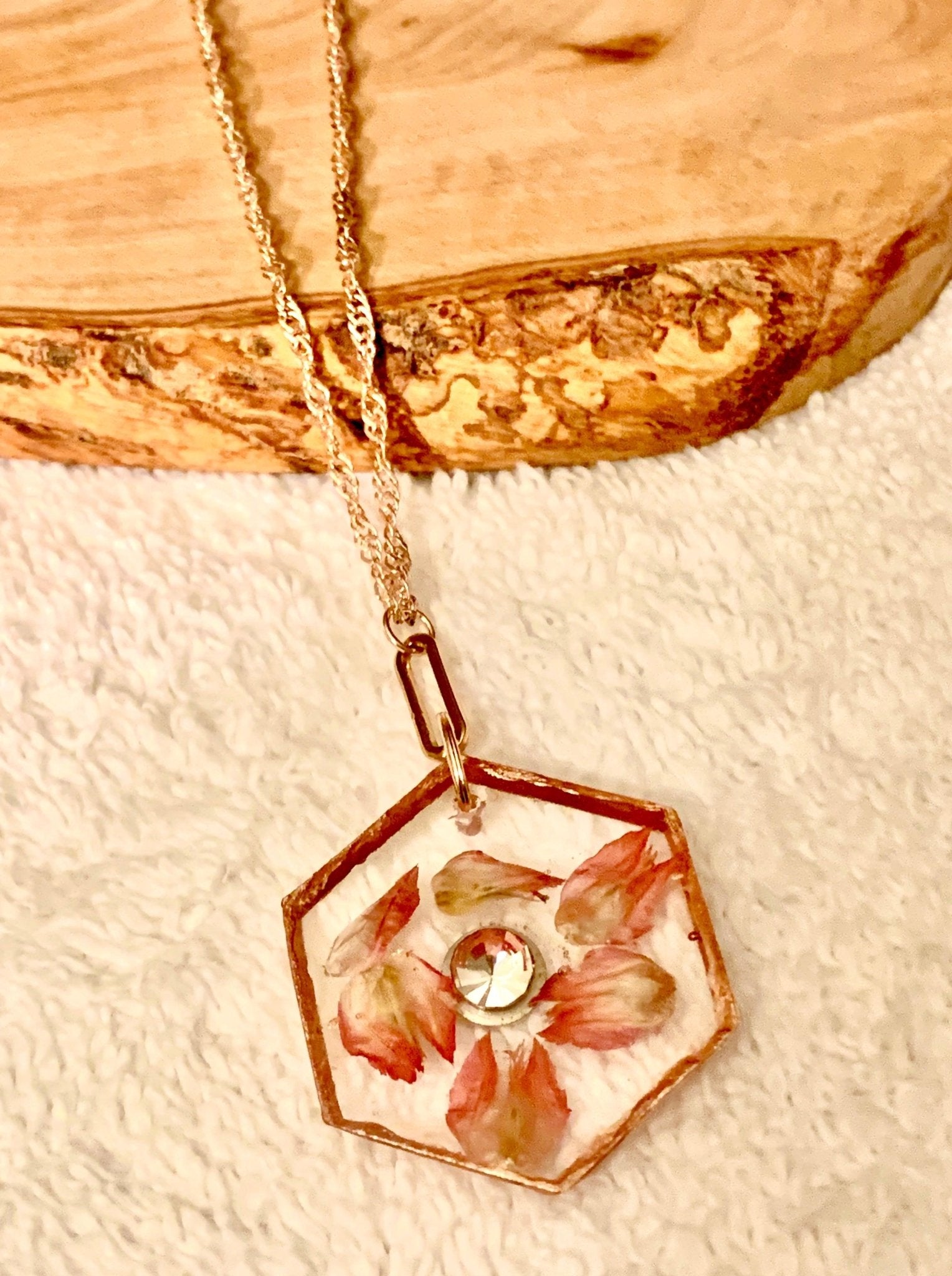 🔴Sold🔴 “Iced” Handmade Red Globe Amaranth Hexagonal Rose Gold Necklace - Born Mystics