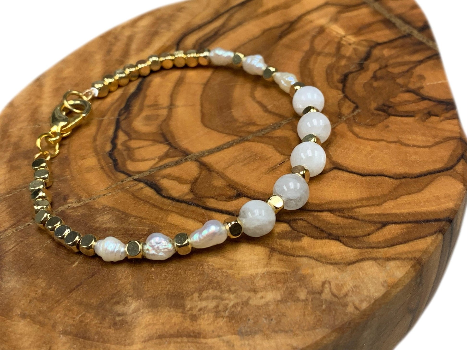 🔴SOLD🔴 June Handmade Authentic Moonstone and Rice Pearl Bracelet - Born Mystics