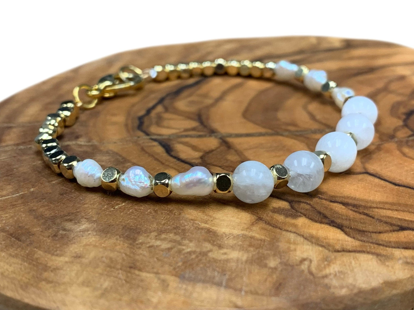 🔴SOLD🔴 June Handmade Authentic Moonstone and Rice Pearl Bracelet - Born Mystics