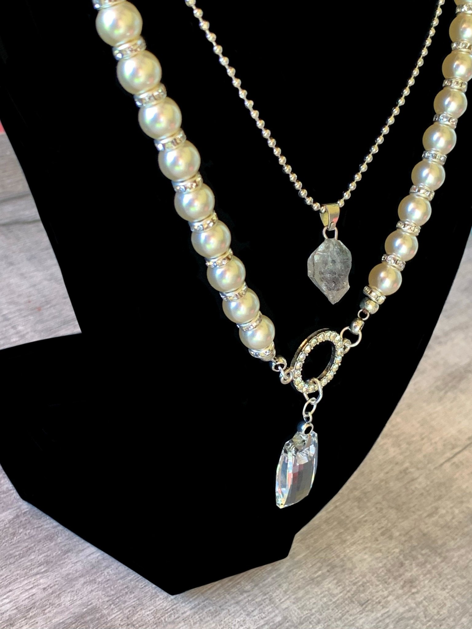 🔴SOLD🔴 Laura Handmade Faux Pearl 31" Necklace with Swarovski Elements Crystal Pendant - Born Mystics