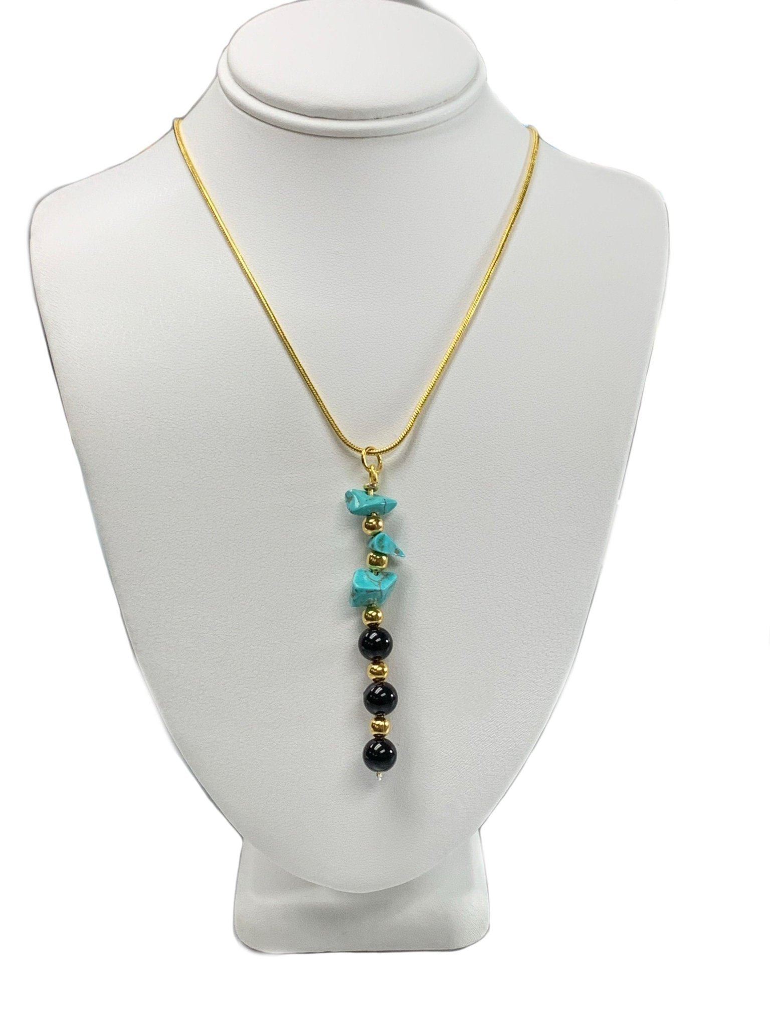 🔴SOLD🔴 Monica Handmade Genuine Turquoise and Onyx Pendant Necklace - Born Mystics