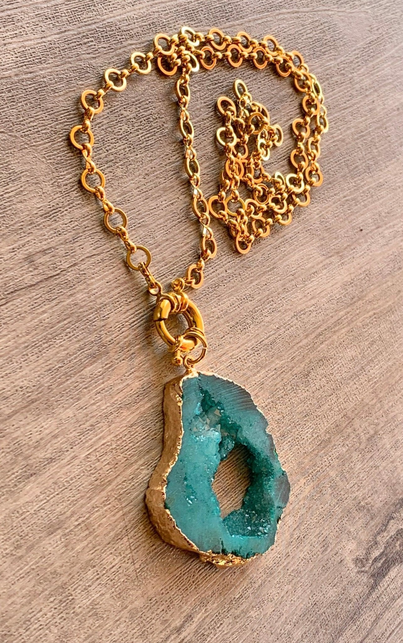 🔴SOLD🔴 Samia Handmade Druzy On A 26" Gold Plated Circle Necklace - Born Mystics