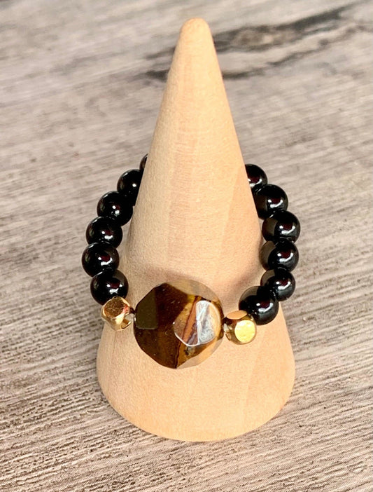 🔴SOLD🔴 Sparky Handmade Black Tourmaline and Tiger's Eye Expandable Ring - Born Mystics