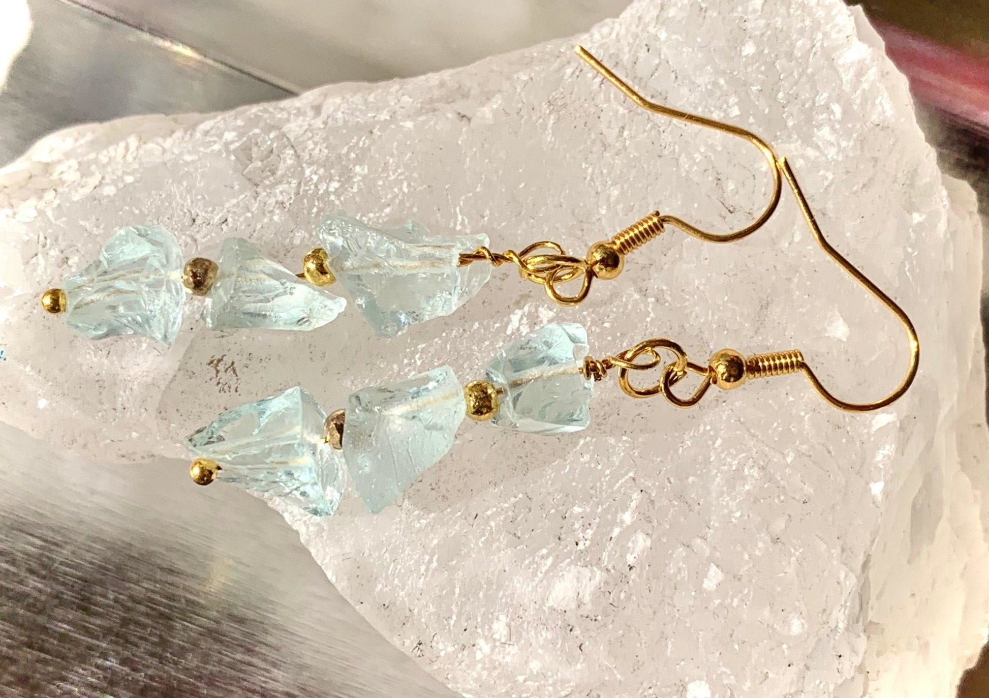 🔴SOLD🔴 Tamar Handmade Raw Blue Topaz Crystal Earrings - Born Mystics
