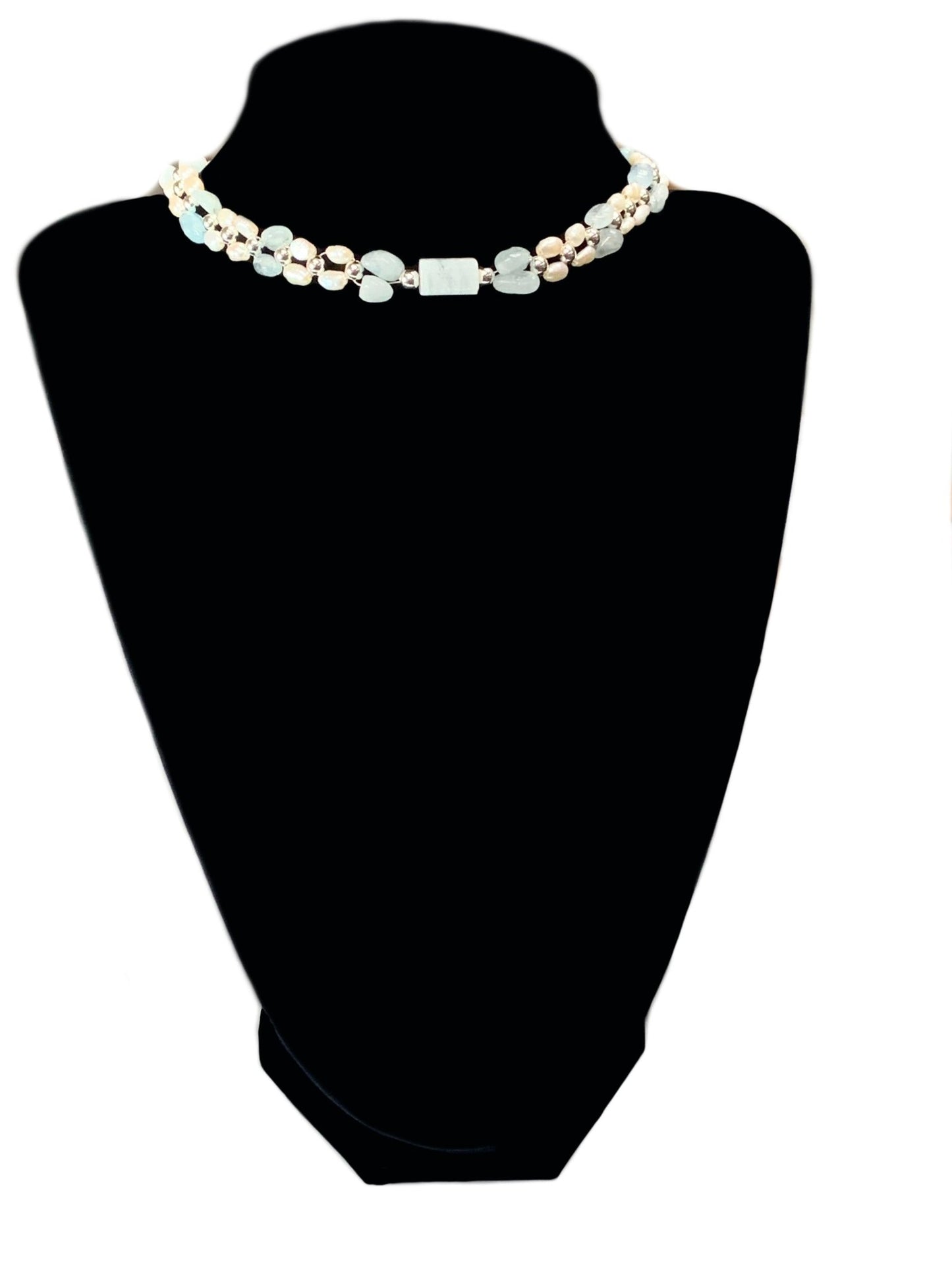 🔴SOLD🔴Marcelline Handmade Authentic Aquamarine and Cultured Rice Pearl Necklace/ Choker - Born Mystics