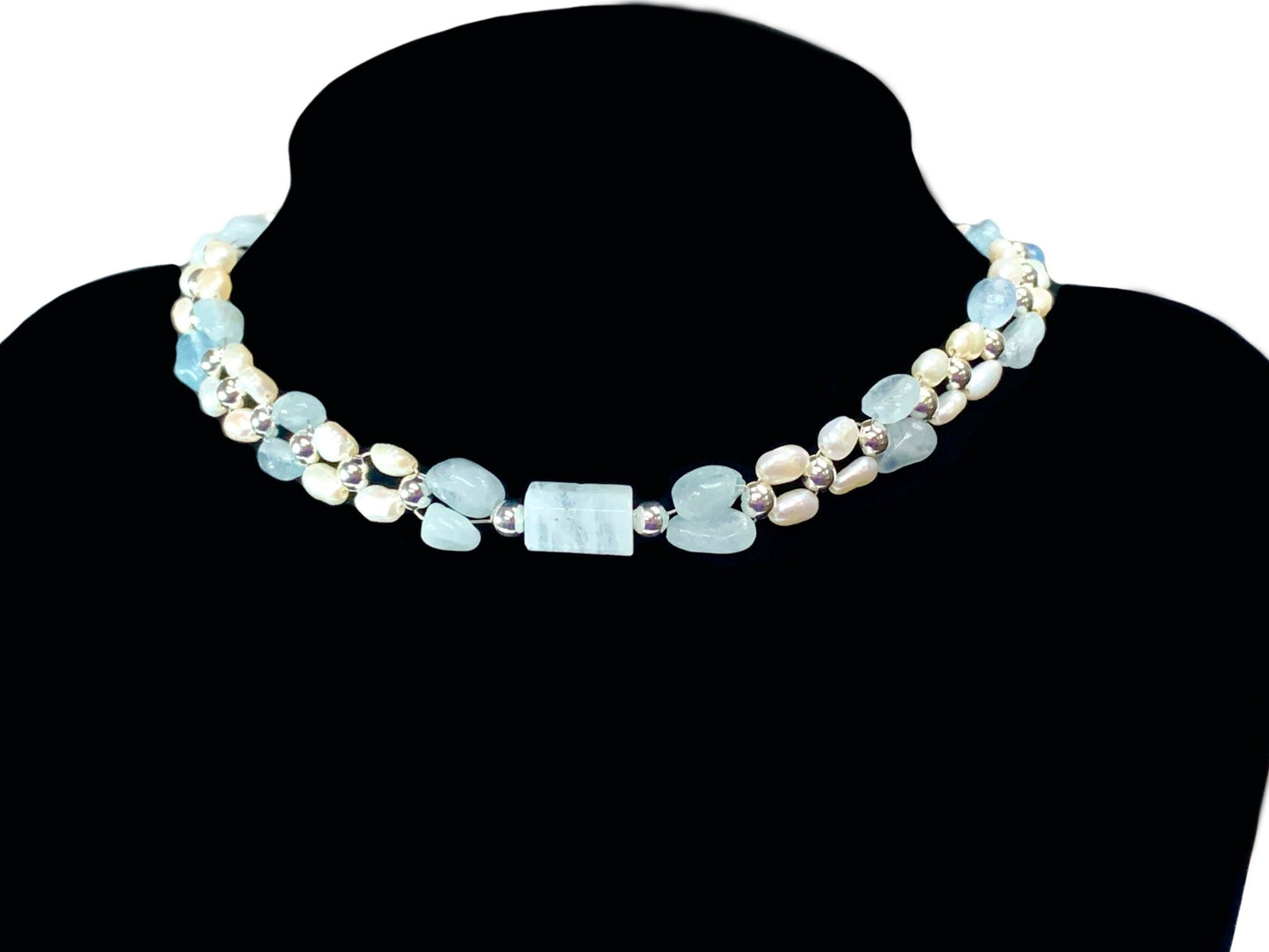 🔴SOLD🔴Marcelline Handmade Authentic Aquamarine and Cultured Rice Pearl Necklace/ Choker - Born Mystics