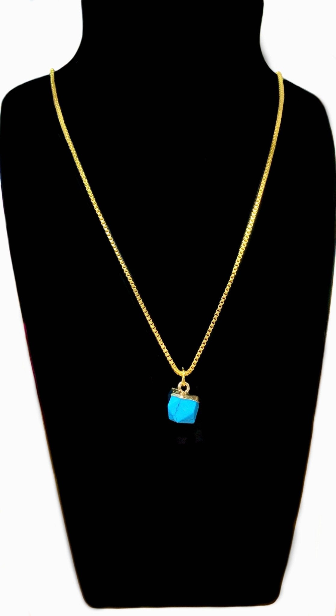 Talise Solitaire Turquoise Stone On Gold Plated Box Chain Necklace - Born Mystics