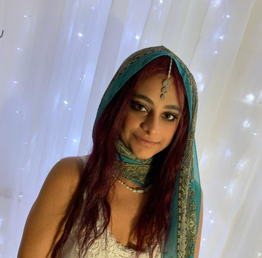 Teal Chiffon Patterned Scarf - Born Mystics