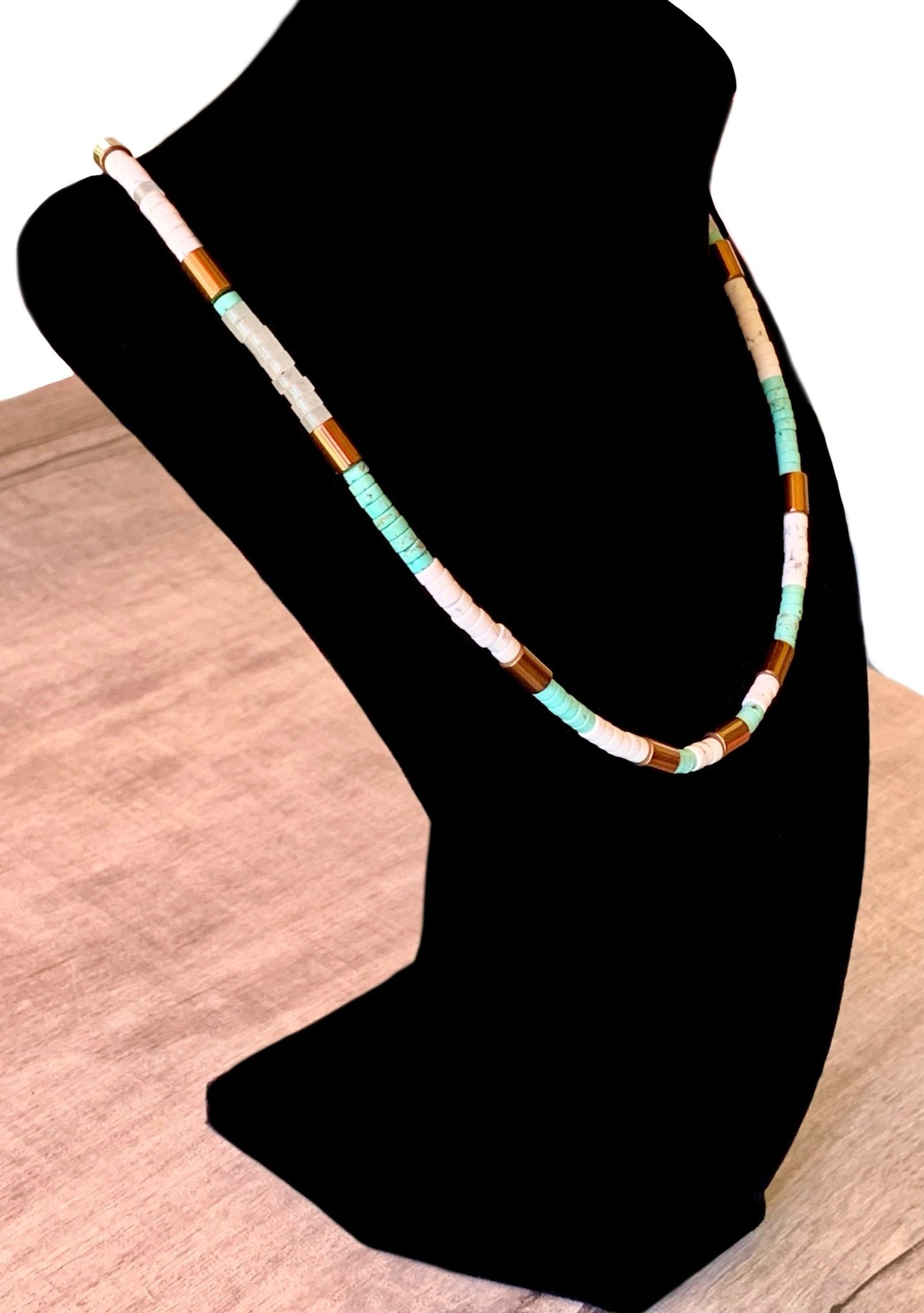 Terrance Handmade Turquoise, White Quartz, Howlite, and Copper Plated Hematite 19" Necklace - Born Mystics