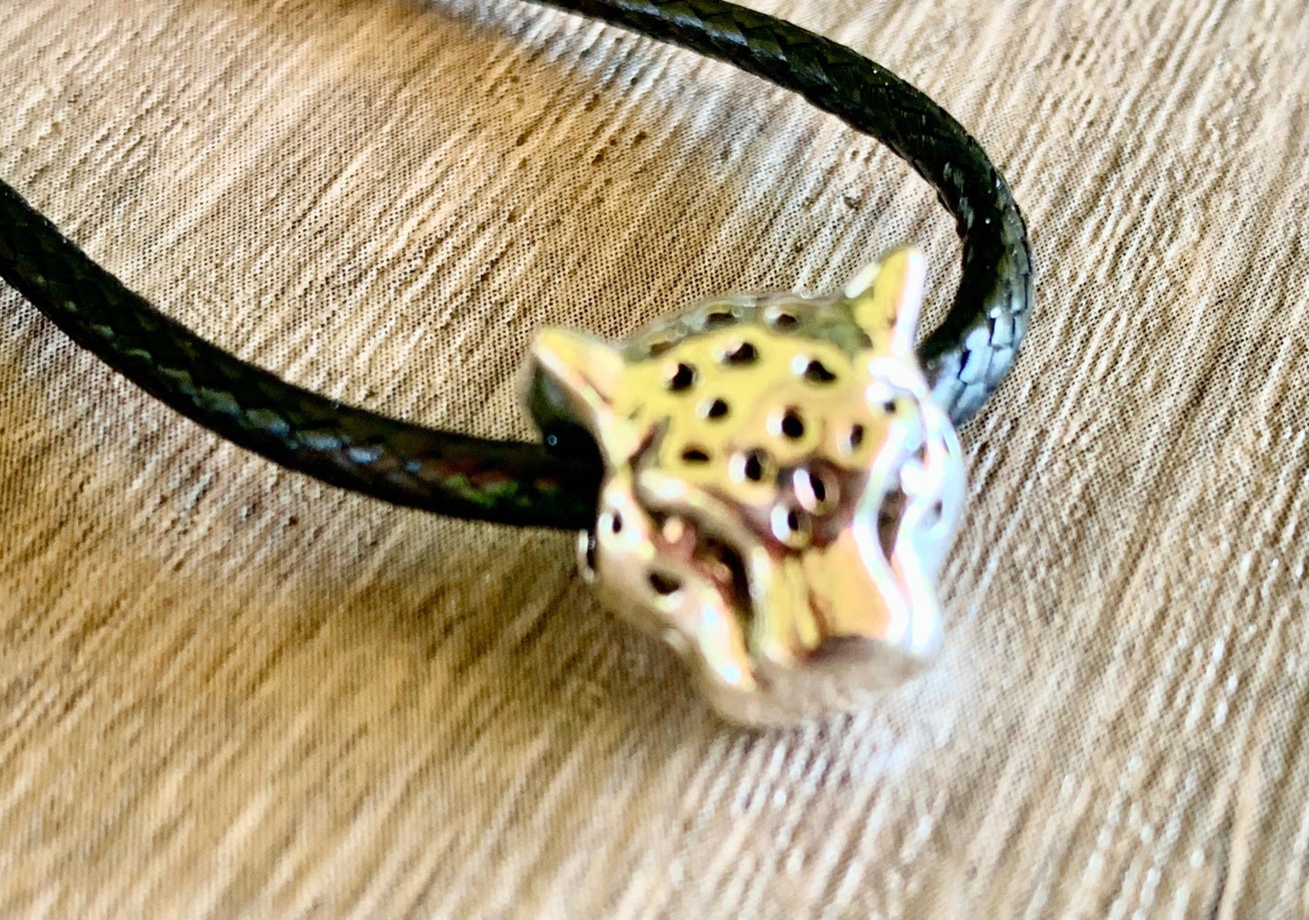 Unisex Handmade Leopard on Faux Leather Cord Necklace - Born Mystics